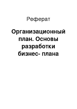 Реферат: Организационный план. Основы разработки бизнес-плана