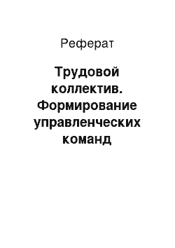 Реферат: Трудовой коллектив. Формирование управленческих команд