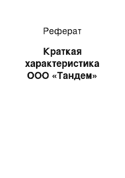 Реферат: Краткая характеристика ООО «Тандем»