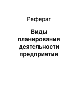 Реферат: Виды планирования деятельности предприятия