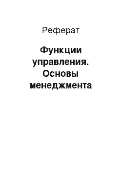 Реферат: Функции управления. Основы менеджмента