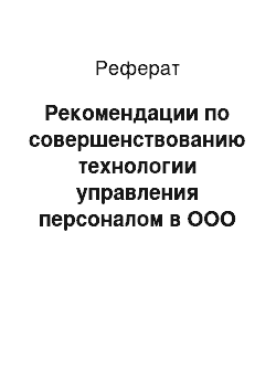 Реферат: Рекомендации по совершенствованию технологии управления персоналом в ООО «Детляндия»